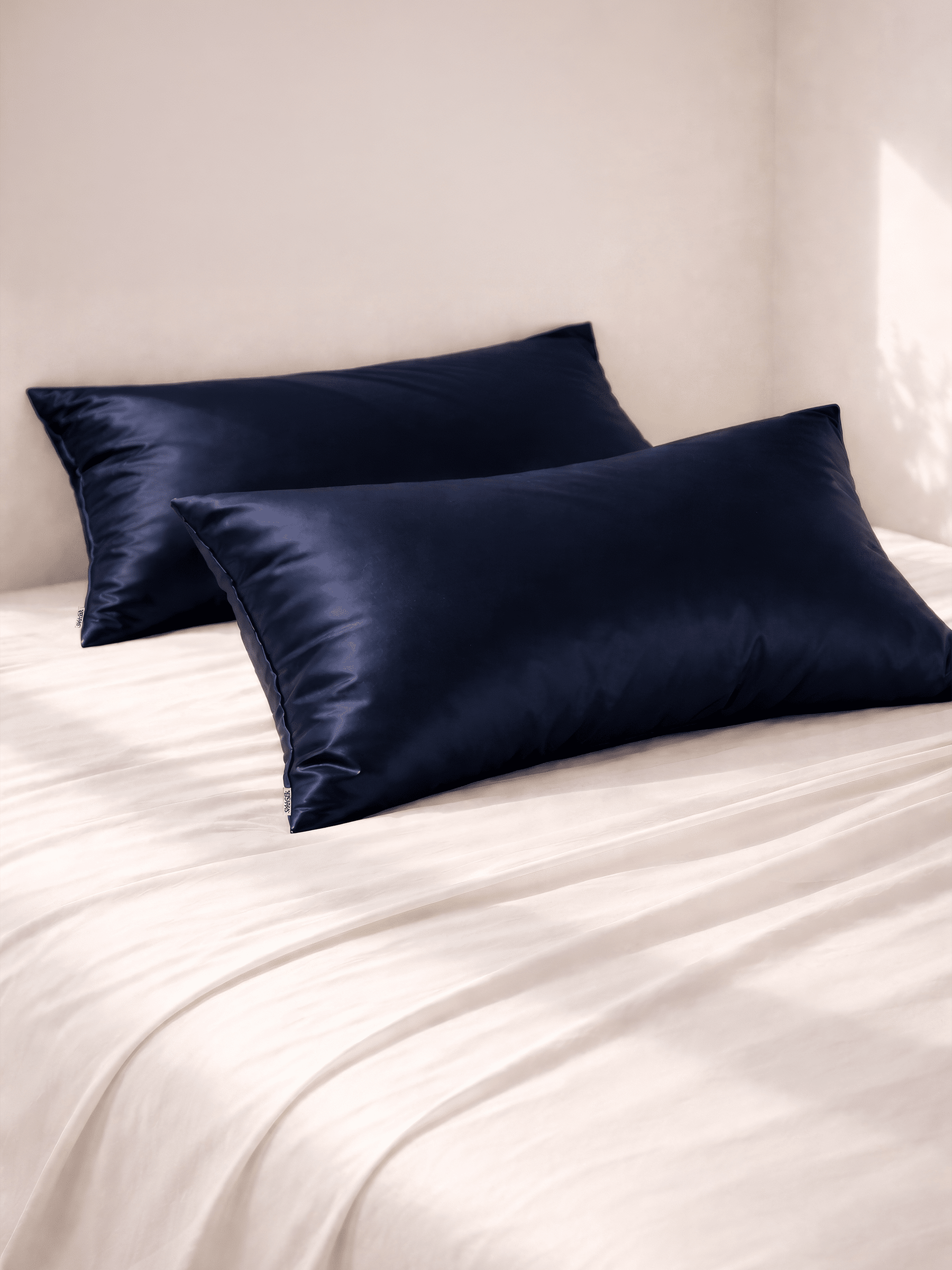 2 Navy Silk Pillowcases - King Size - Zippered