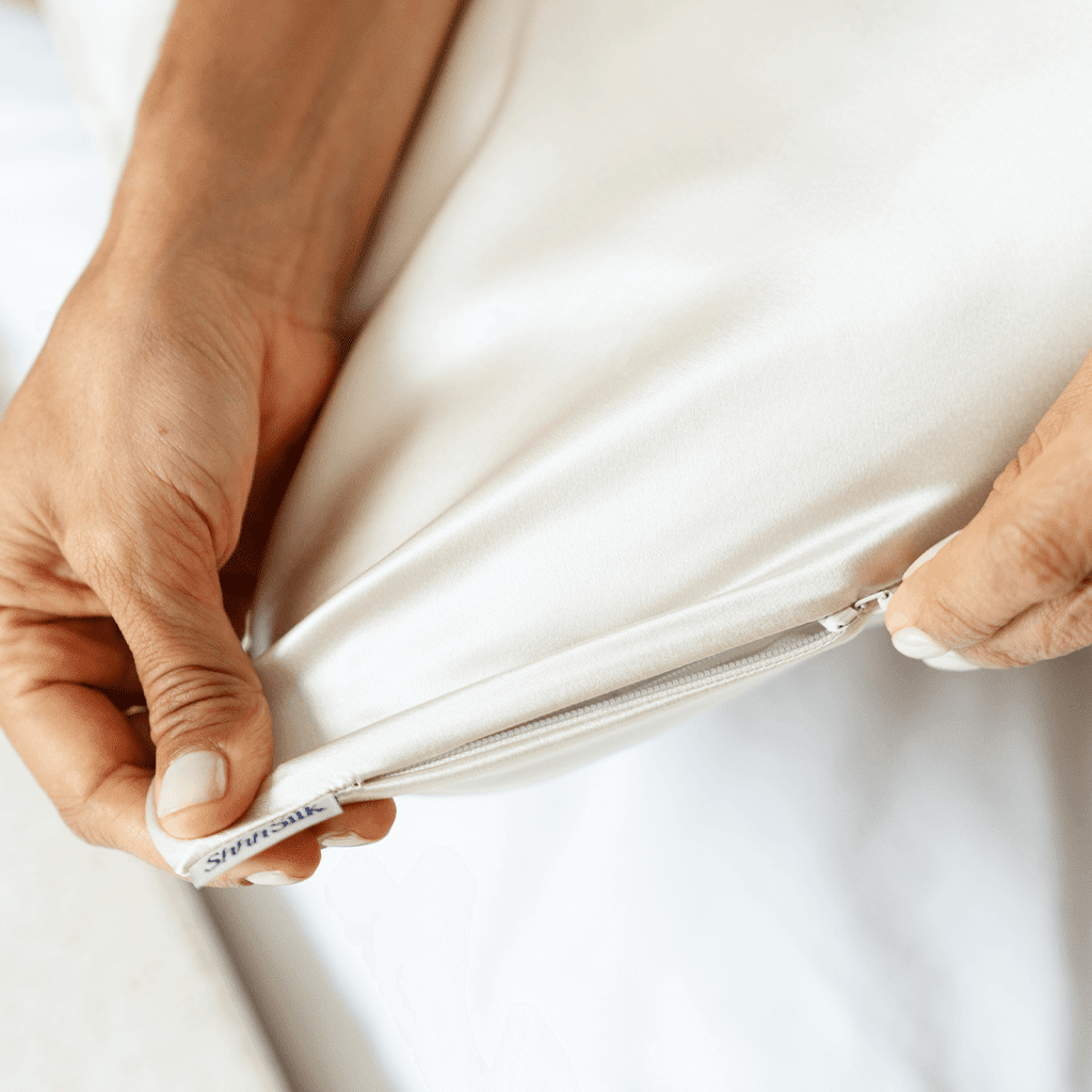 White silk pillowcase with a neutral colour scheme