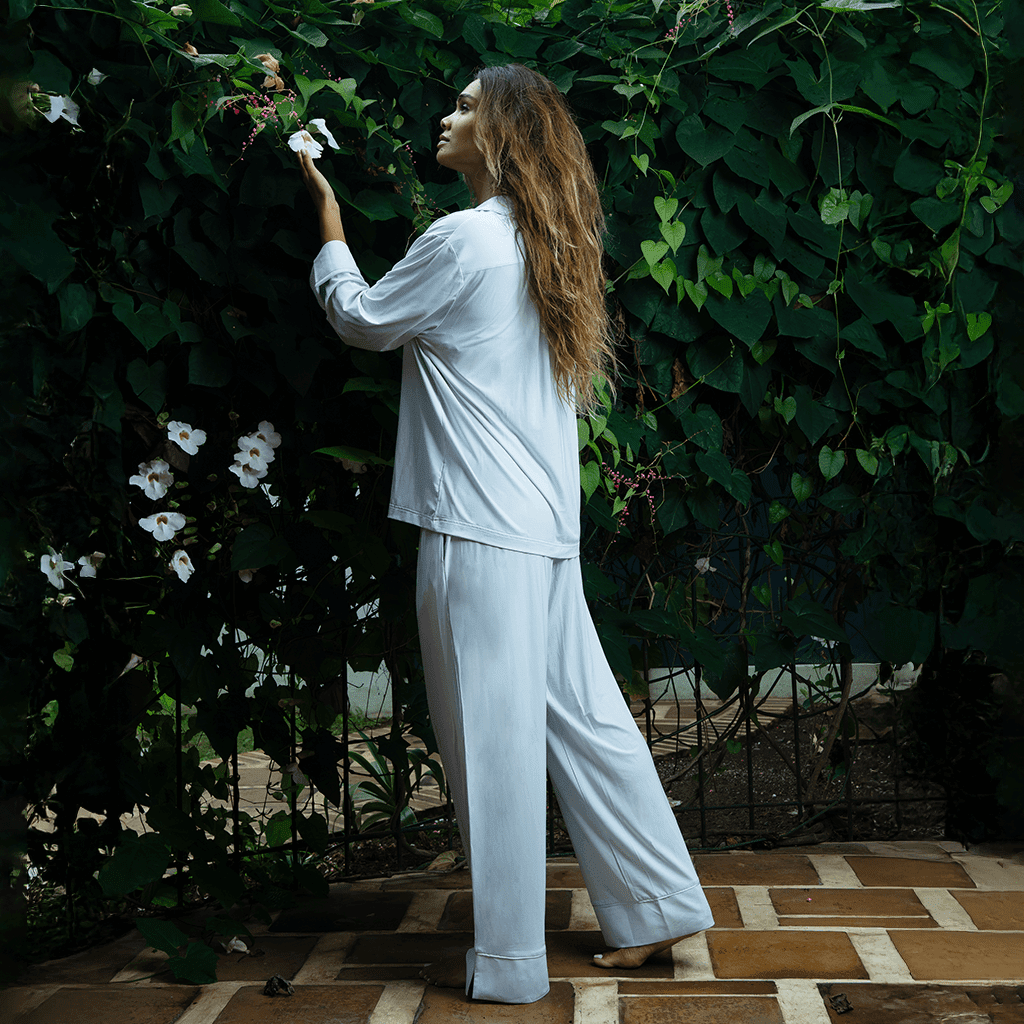 Ice Blue Cooling Long Sleeve Pant Pyjama Set for Women