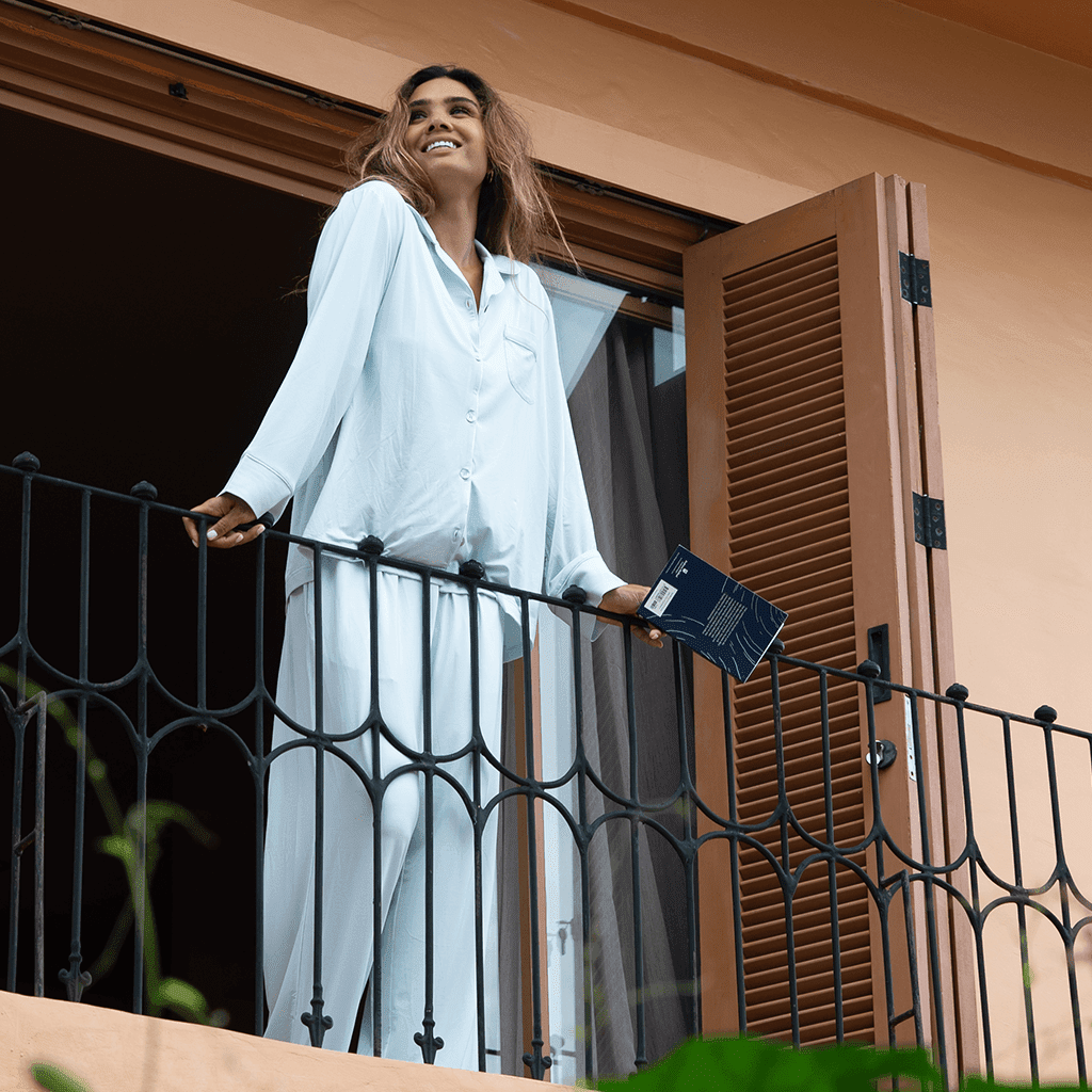 Ice Blue Cooling Long Sleeve Pant Pyjama Set for Women