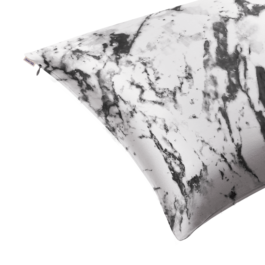 White Marble Silk Pillowcase - King Size - Zippered