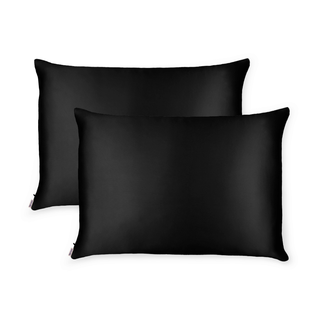 2 Black Silk Pillowcases - Queen Size - Zippered - Ready To Ship Now