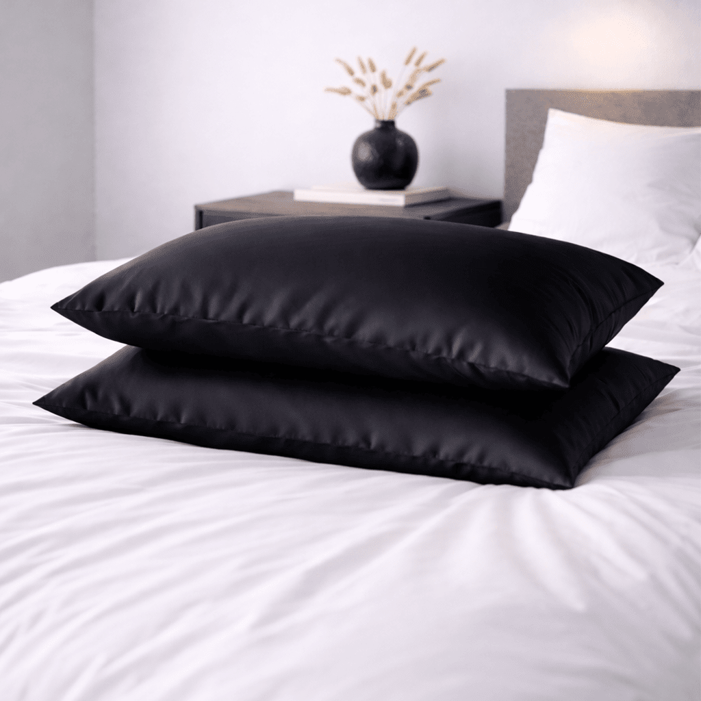 2 Black Silk Pillowcases - Queen Size - Zippered