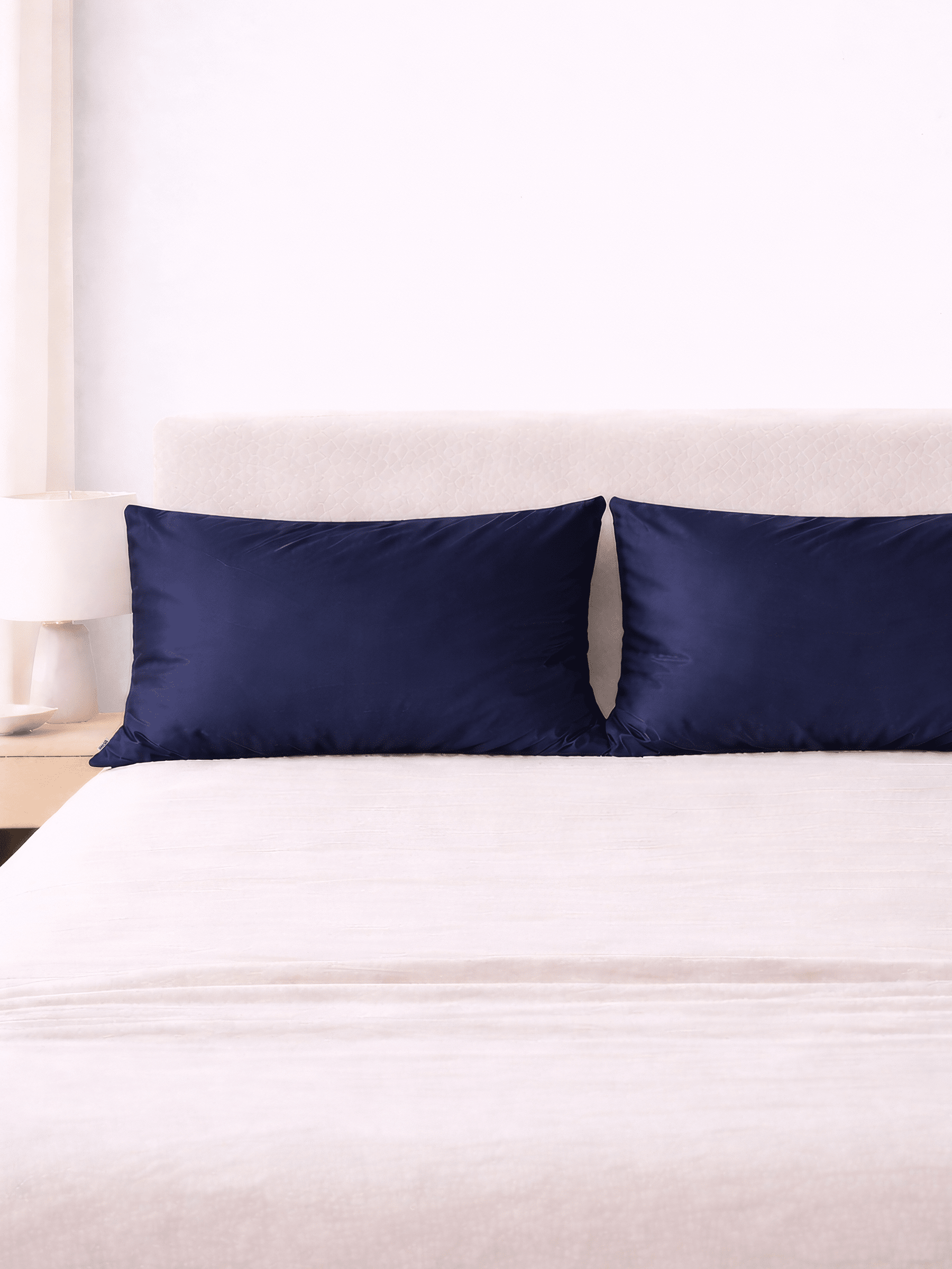 2 Navy Silk Pillowcases - King Size - Zippered