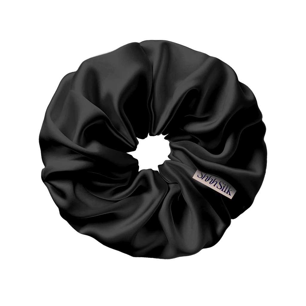 Oversized Black Silk Scrunchie