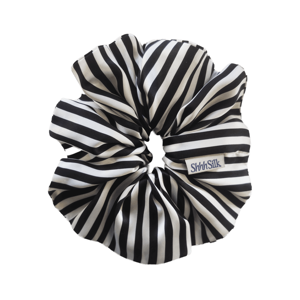 Oversized Black Stripe Silk Scrunchie