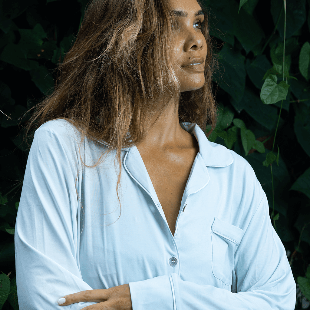 Ice Blue Cooling Long Sleeve Pant Pyjama Set for Women