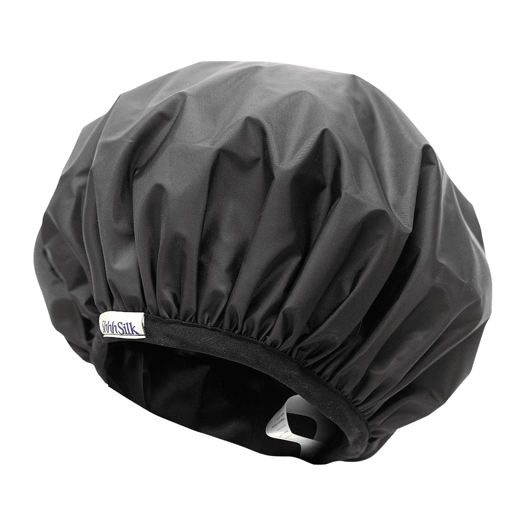 Black Silk Lined Shower Cap