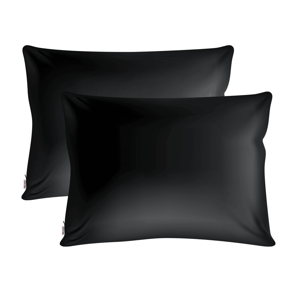 2 Black Silk Pillowcases - Queen Size - Zippered