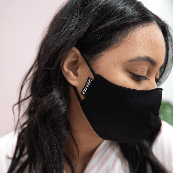 3 Pack Reusable Black Silk Face Covering Mask - Shhh Silk