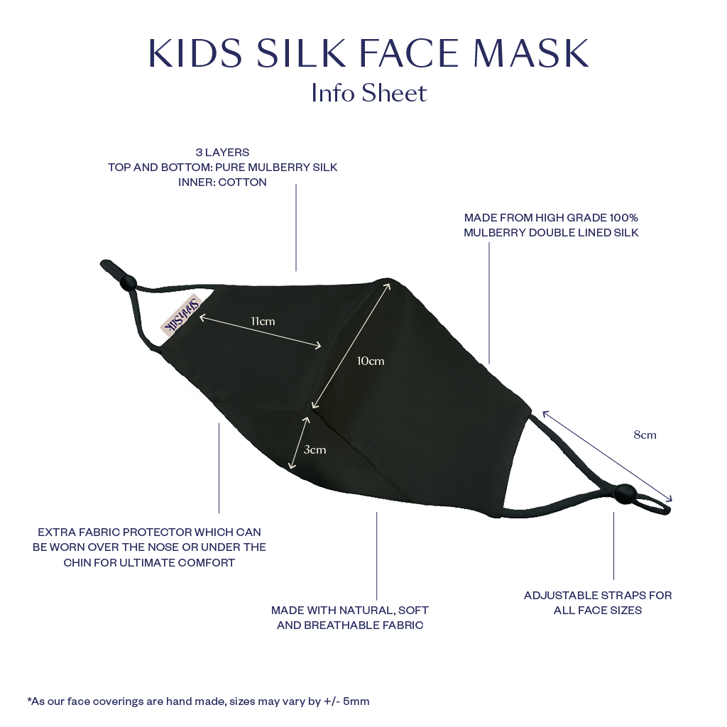 Kids Reusable Black Silk Face Covering Mask