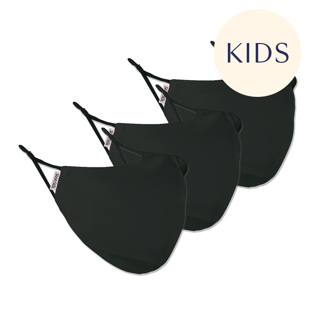 3 Pack Kids Reusable Black Silk Face Covering Mask