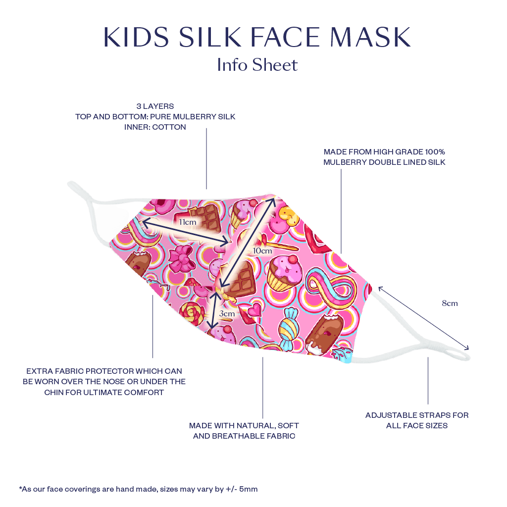 3 Pack Kids Reusable Food Silk Face Covering Mask