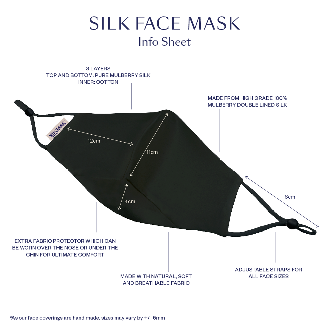 Black Pure Silk Face Covering - 3 Pack