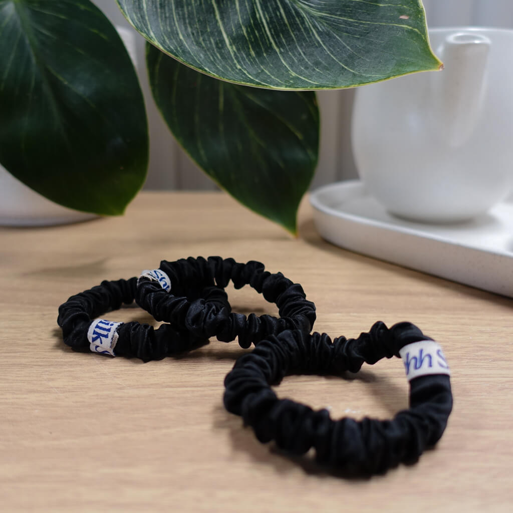 3 Pack Mini Silk Scrunchies - Black