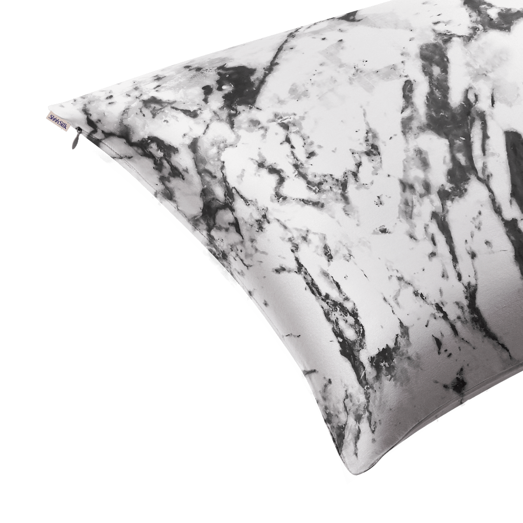 White Marble Silk Pillowcase - Queen Size - Zippered