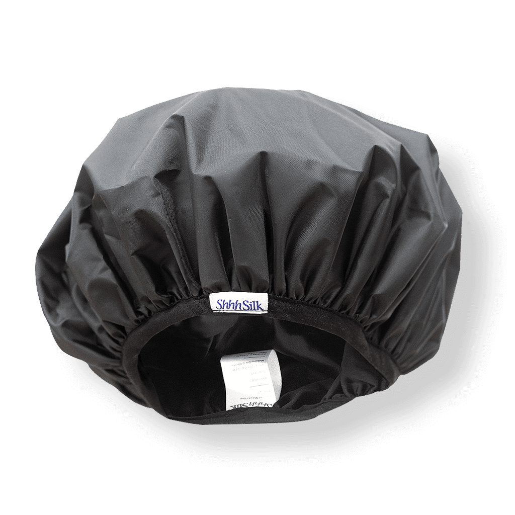 Black Silk Lined Shower Cap - Ready To Ship Now